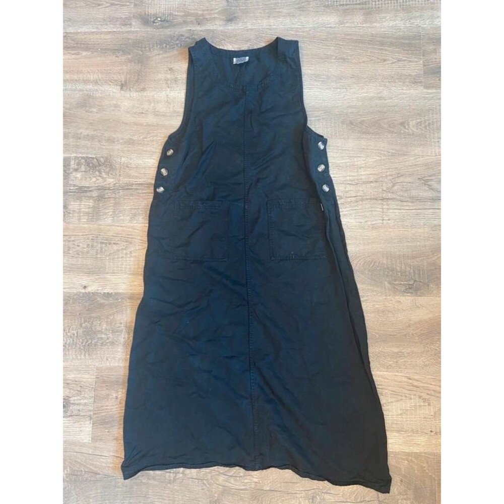 Womens long black dress AKS pockets Buttons, Amy K Su